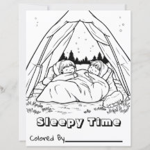Enfants à la tente | Page de coloriage du camping