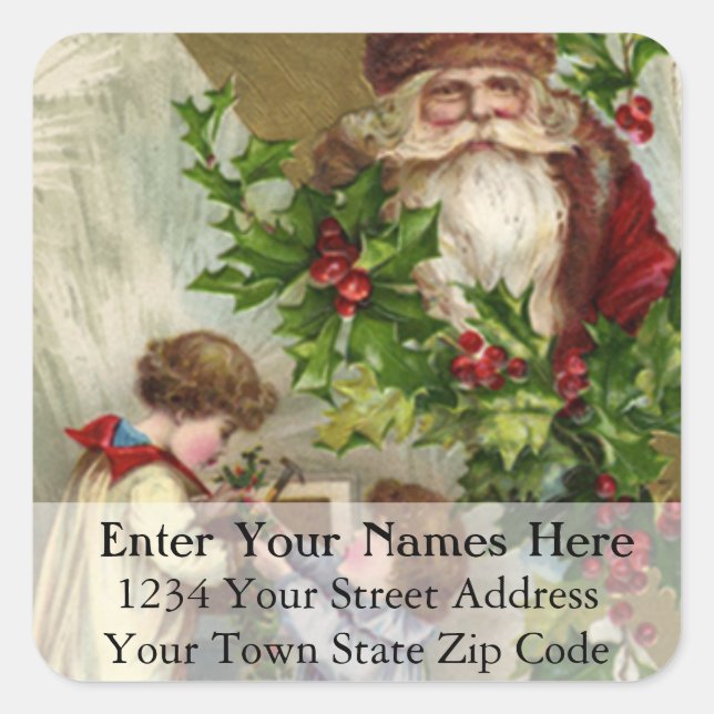 Enfants accrochant le Étiquette de adresse de Noël (Devant)