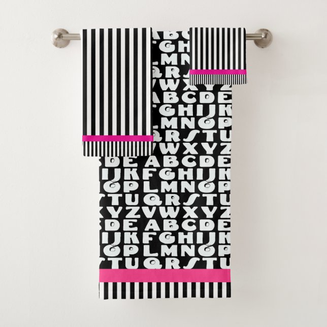 Enfants Alphabet Black Stripes Hot Rose (En situation)