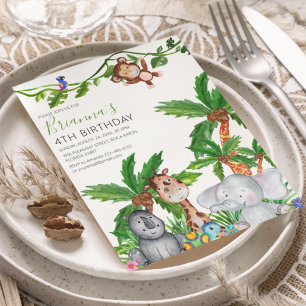 Enfants Animal Safari Anniversaire Fête Invitation