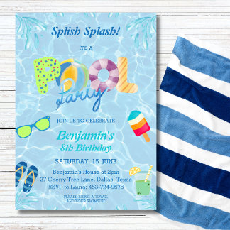 Enfants Anniversaire Splish Piscine Invitation