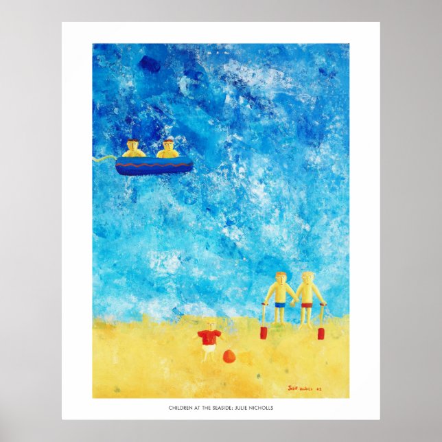 Enfants au bord de la mer impression d'art contemp (Devant)