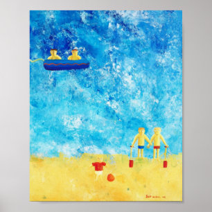 Enfants au bord de la mer impression d'art contemp