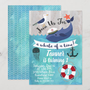 Enfants Baleine Aquarelle Anniversaire Invitation
