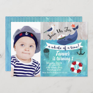 Enfants Baleines photo Aquarelle Invitation d'anni