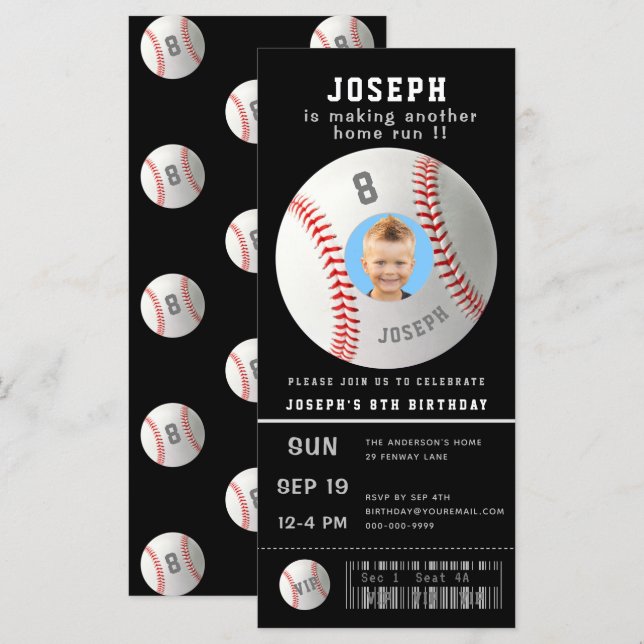 Enfants Baseball Custom Photo Sport Ticket Invitat (Devant / Derrière)