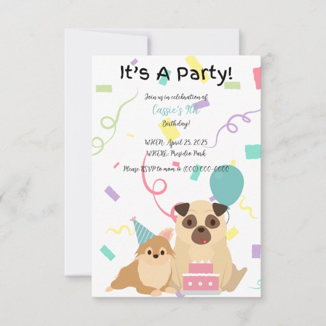 Enfants Carlin Chien Anniversaire Invitation (Devant)