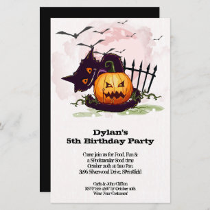 Enfants Chat Noir Halloween Invitations d'annivers