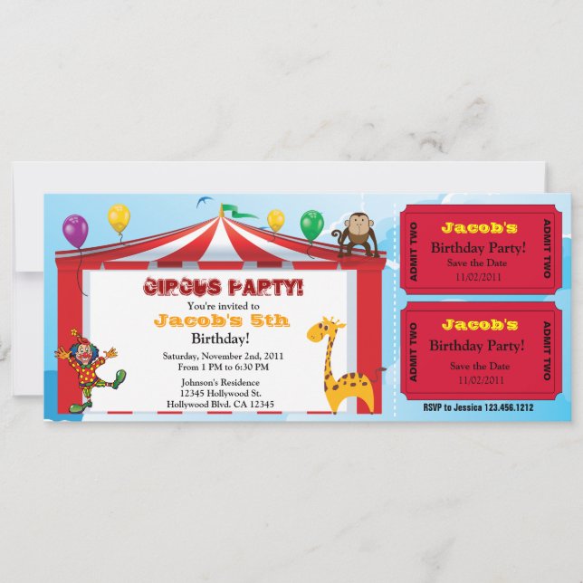 Enfants Circus Birthday Billet Invitation (Devant)