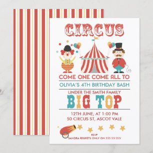 Enfants Circus fête d'anniversaire Invitation