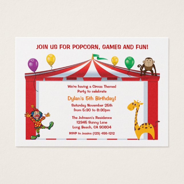 Enfants Cirque Anniversaire Fête Invitations (Devant)