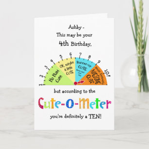 Enfants Cute-O-Meter Funny 4e anniversaire Carte d
