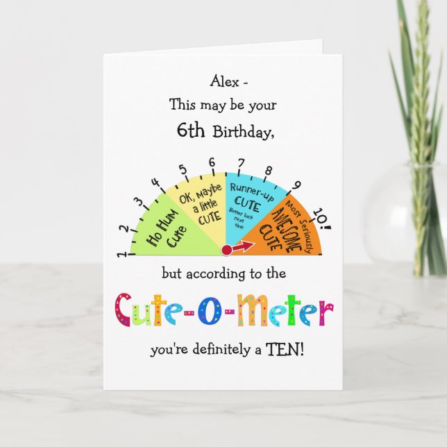 Enfants Cute-O-Meter Funny 6e carte de voeux anniv (Devant)
