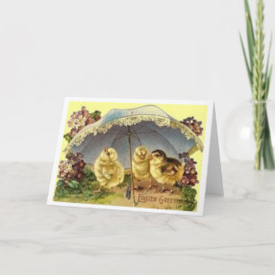Enfants de Pâques sous Parasol Carte Pâques Vintag