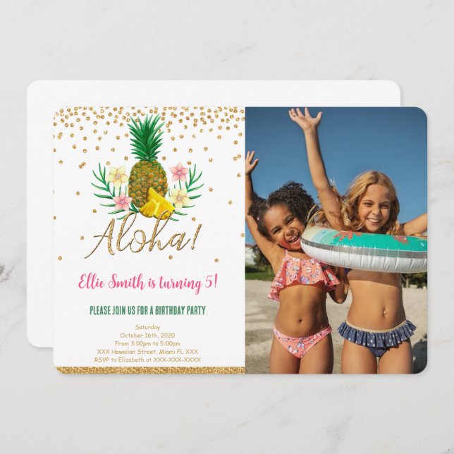 Enfants d'Hawaiian Birthday Photo Invitation (Devant / Derrière)