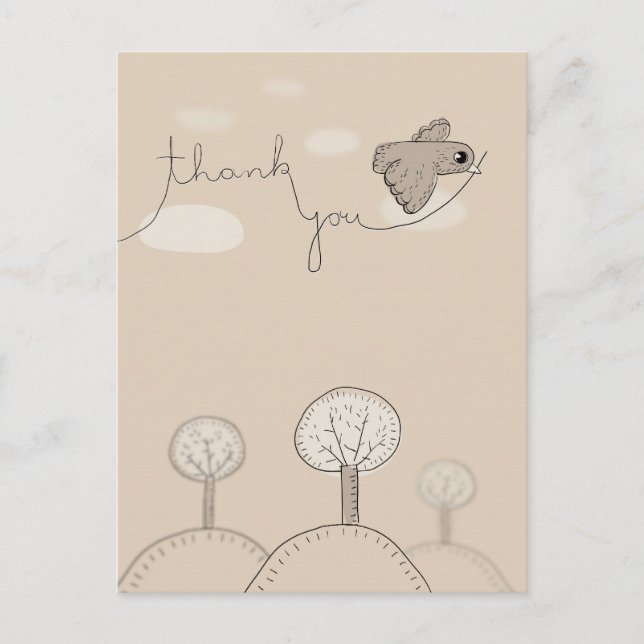 Enfants Doodle Bird Trees Hills Merci Carte postal (Devant)