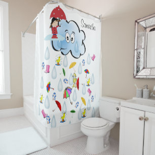 Enfants Douche Rideau Pluie Parapluies Nuages