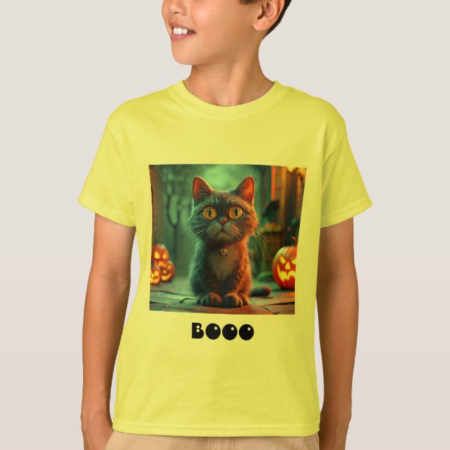 Enfants Éffrayant Halloween Chat T-shirt (Devant)