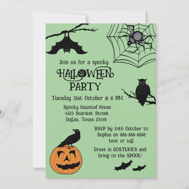 Enfants éffrayant Spider Halloween Fête Invitation (Devant)