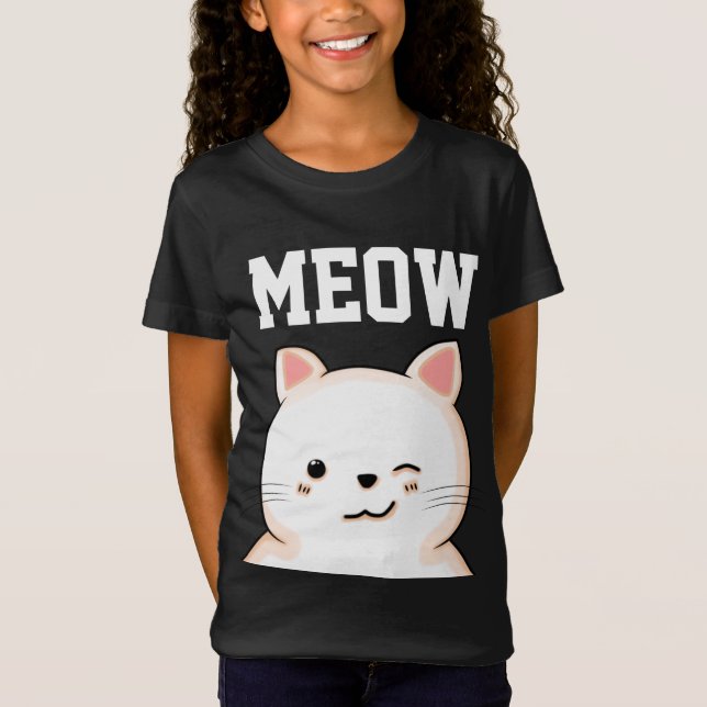 ENFANTS FILLES CHAT MEOW T-Shirts tee - shirts (Devant)