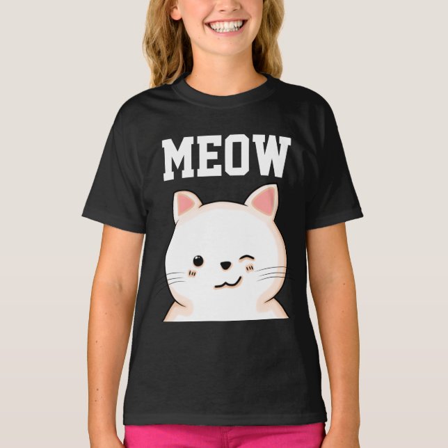 ENFANTS FILLES CHAT MEOW T-Shirts tee - shirts (Devant)