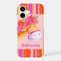 Enfants filles nommé coque iphone rose poney
