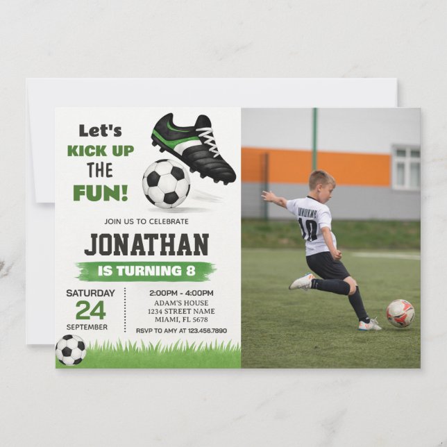 Enfants Football Anniversaire Invitation avec phot (Devant)