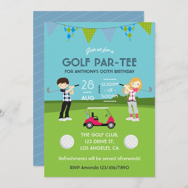 Enfants Golf Thème Anniversaire Fête Invitation (Devant / Derrière)