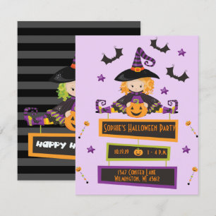 Enfants Halloween fêtes Invitations sorcières Invi