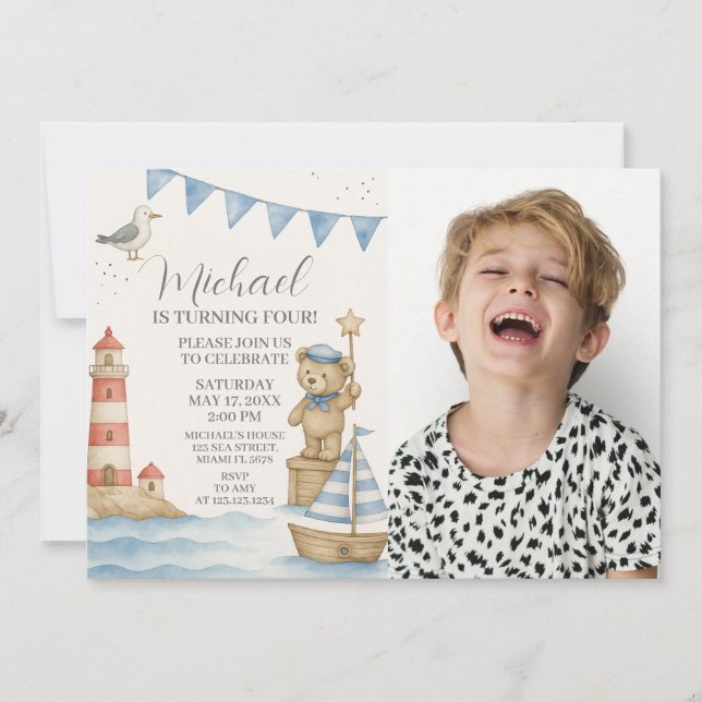 Enfants Invitation Nautique Anniversaire avec phot (Devant)