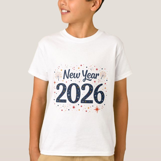 Enfants joués Nouvel An 2026 t-shirt avec étoiles (Devant)