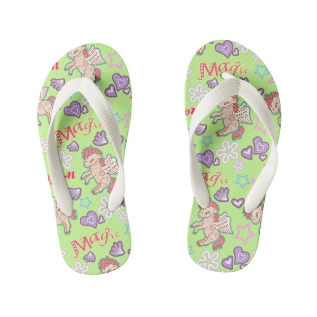 Enfants Magic Unicorn Green. Les tongs de l'enfant (Semelle)