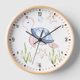 Enfants mignonne Aquarelle Vie marine Mur Horloge 