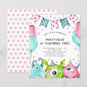 Enfants mignons Monstres Anniversaire Fête Invitat