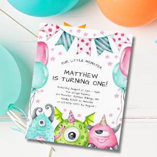 Enfants mignons Monstres Anniversaire Fête Invitat