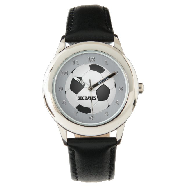 Enfants Monogramme balle de soccer Montre noir bla (devant)