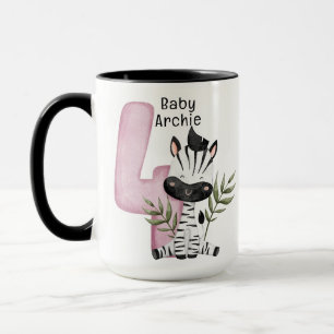 Enfants mug zèbre personnalisé nom 4ème anniversai