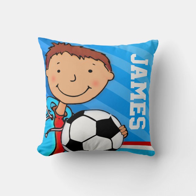 Enfants nom garçons football soccer bleu coussin c (Recto)