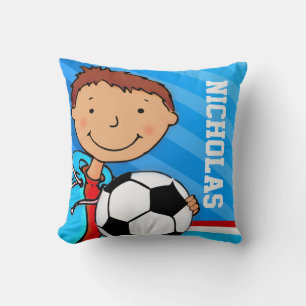 Enfants nom garçons football soccer bleu coussin c