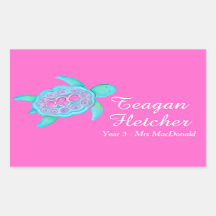 Enfants nommés ID tortue coeurs rose autocollants