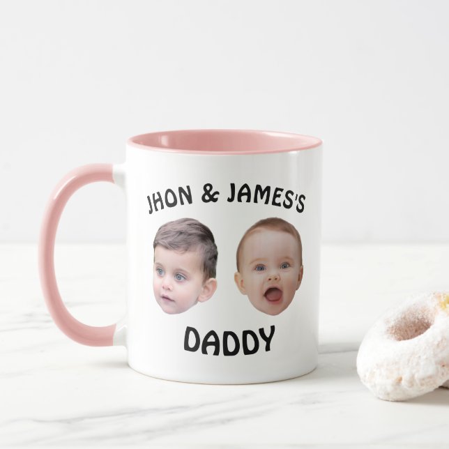 Enfants personnalisés bébé visage Mug | 2 Photos P (Avec donut)