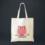 Enfants personnalisés Sac fourre-tout de Chouette<br><div class="desc">Le sac fourre-tout personnalisé de hibou de cette fille est doté d'une grande chouette rose mignonne aux grands yeux expressifs. Elle est perchée sur une branche avec de petites fleurs roses daineuses. Il est prêt à être personnalisé et convient à une fille comme un sac de bibliothèque ou pour de...</div>