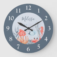 Enfants Personnalisés Sous La Mer Horloge Mur Acry