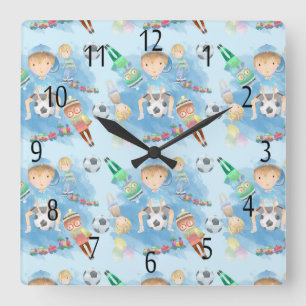 Enfants, Petit Garçon Carré Horloge murale