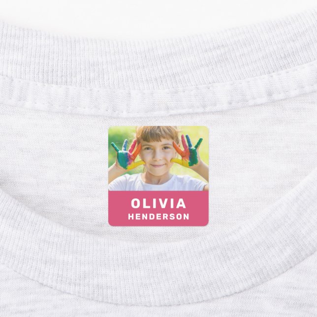 Enfants Photo Moderne Simple Fille Rose Étiquette (Apposé)