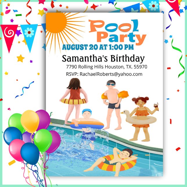 Enfants Piscine Fête Anniversaire Invitation (Créateur téléchargé)