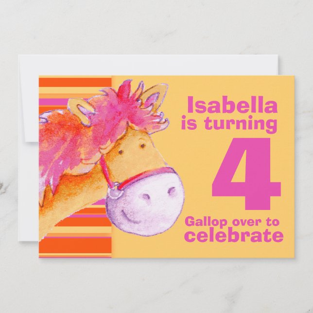 Enfants pony treking 4e anniversaire invitation (Devant)