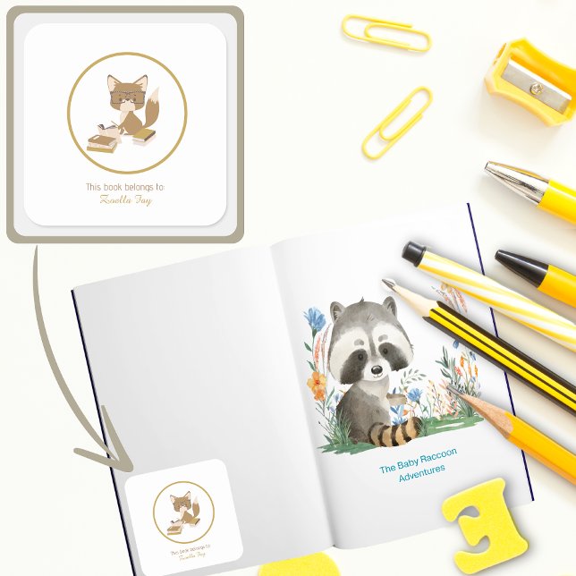Enfants Réserver Étiquette Enfants Lecture (Kids Reading Books Woodland Animal Fox Personalized Bookplate )