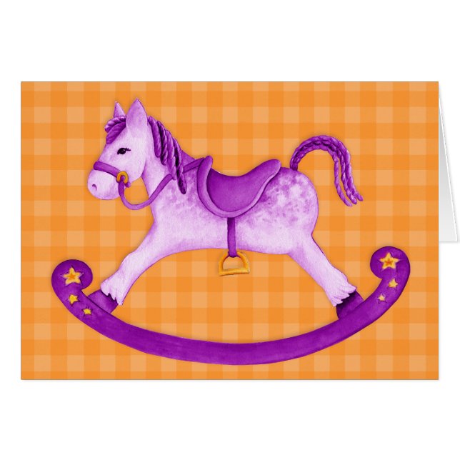Enfants Rocking cheval carte d'art orange violet (Devant Horizontal)