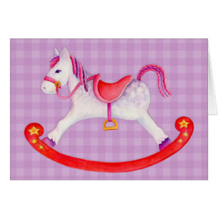 Enfants Rocking cheval carte d'art violet gris ros